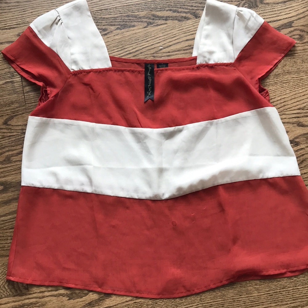 Burnt Orange and cream color block blouse